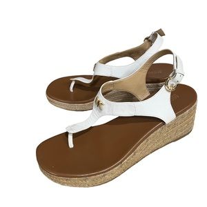 MICHAEL KORS Espadrille Wedge Women's 9M Laney Saffiano White Leather Sandals